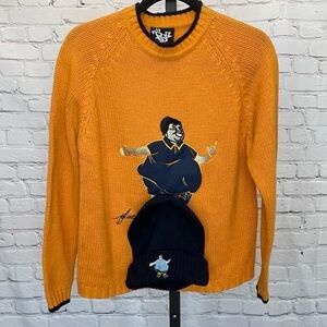 Vintage Yellow Knit "Fat Albert" Sweater with Matching Beanie